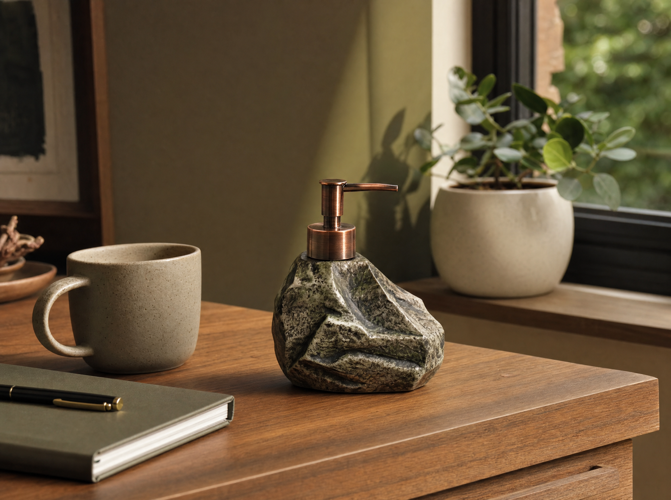 Carved Stone Soap Dispenser