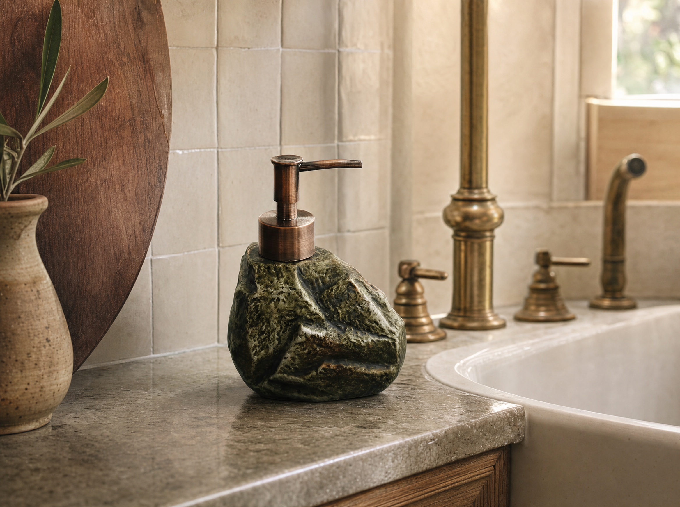 Carved Stone Soap Dispenser