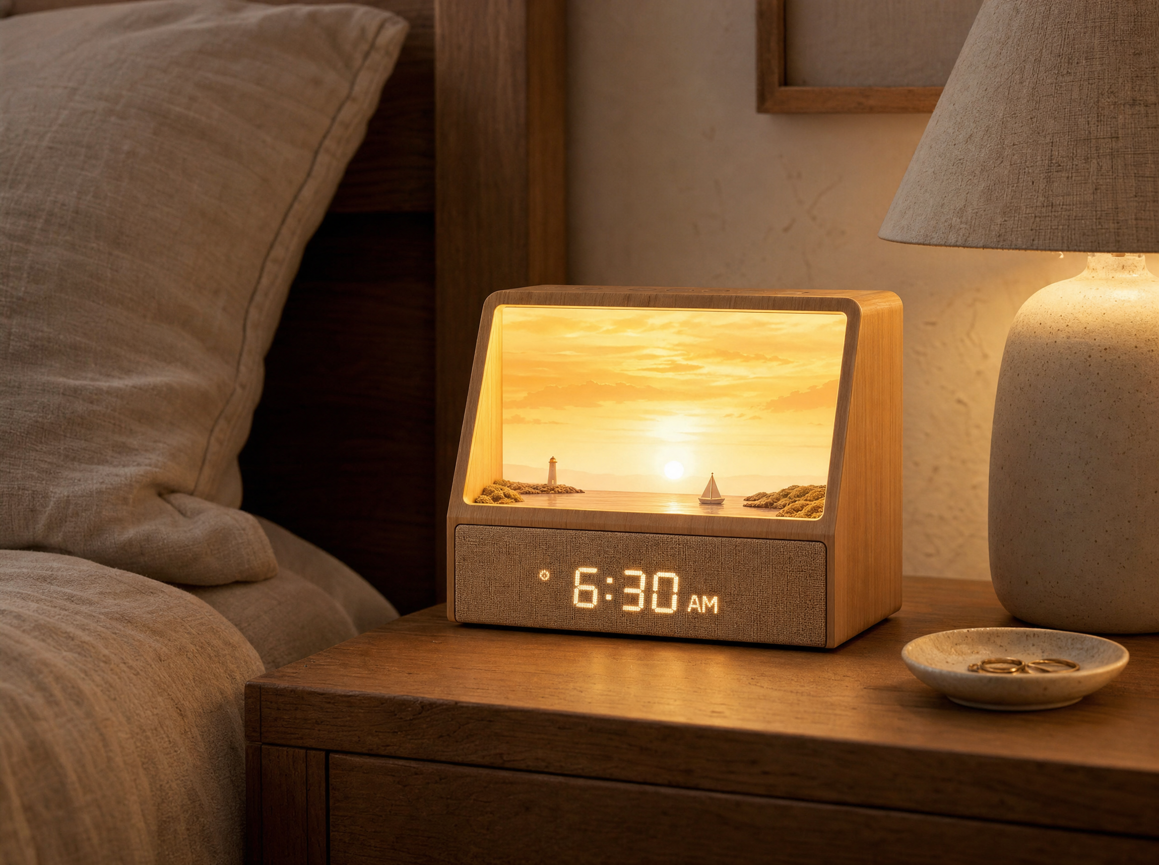 Harbor Sunrise Clock Lamp