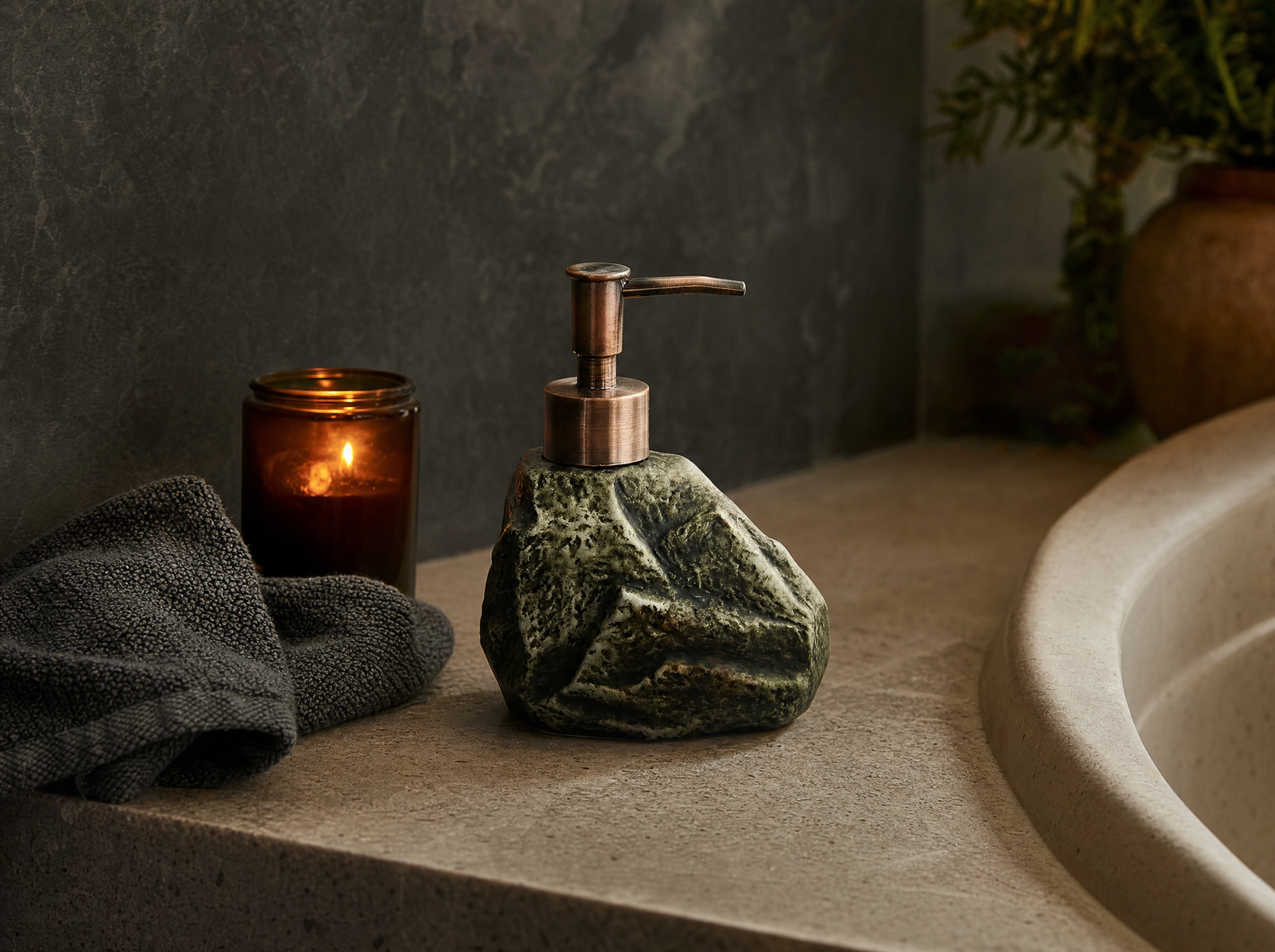 Carved Stone Soap Dispenser