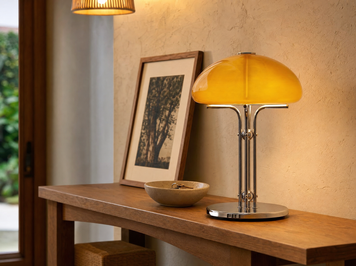 Amber Dome Tripod Lamp