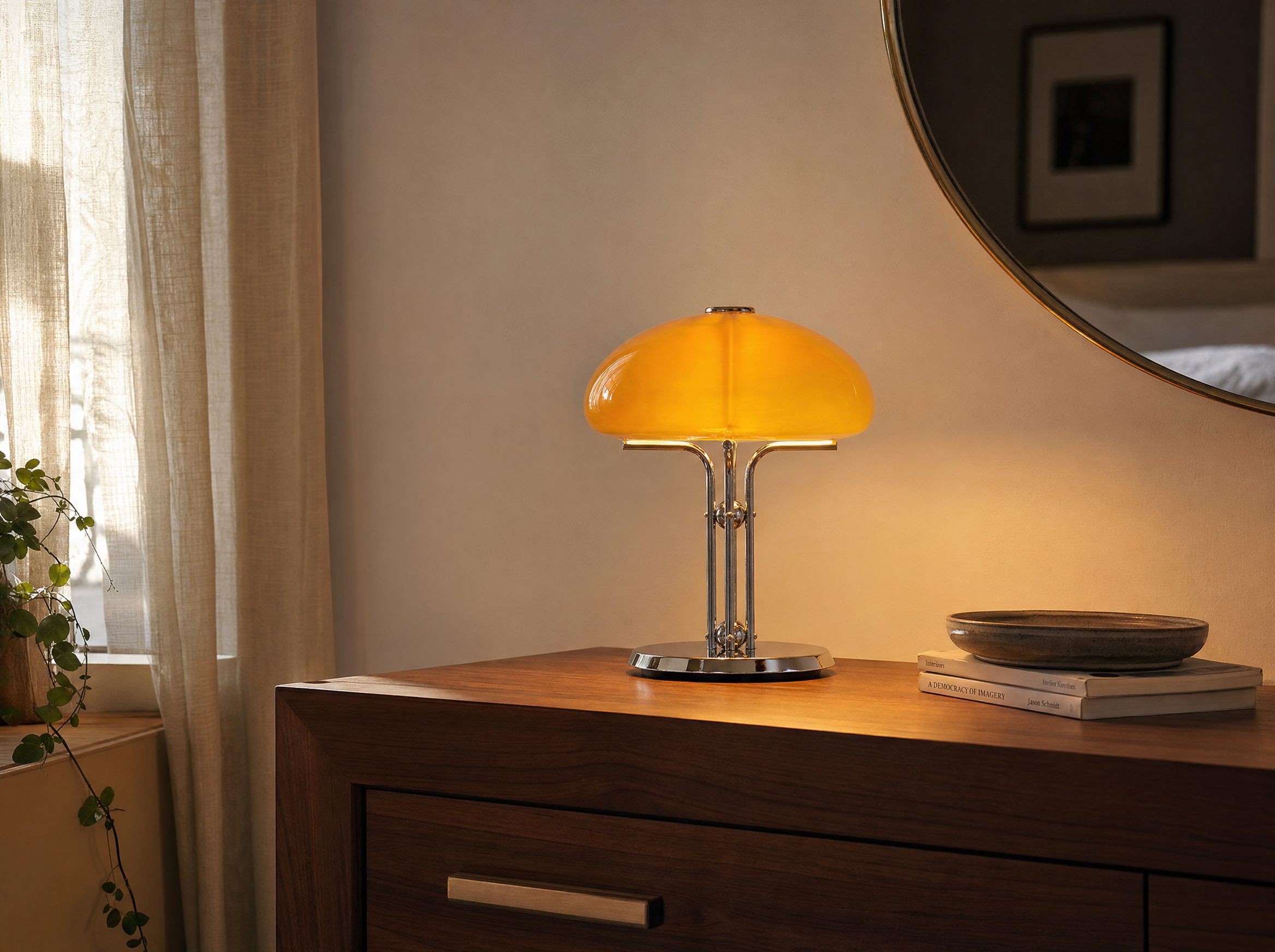 Amber Dome Tripod Lamp