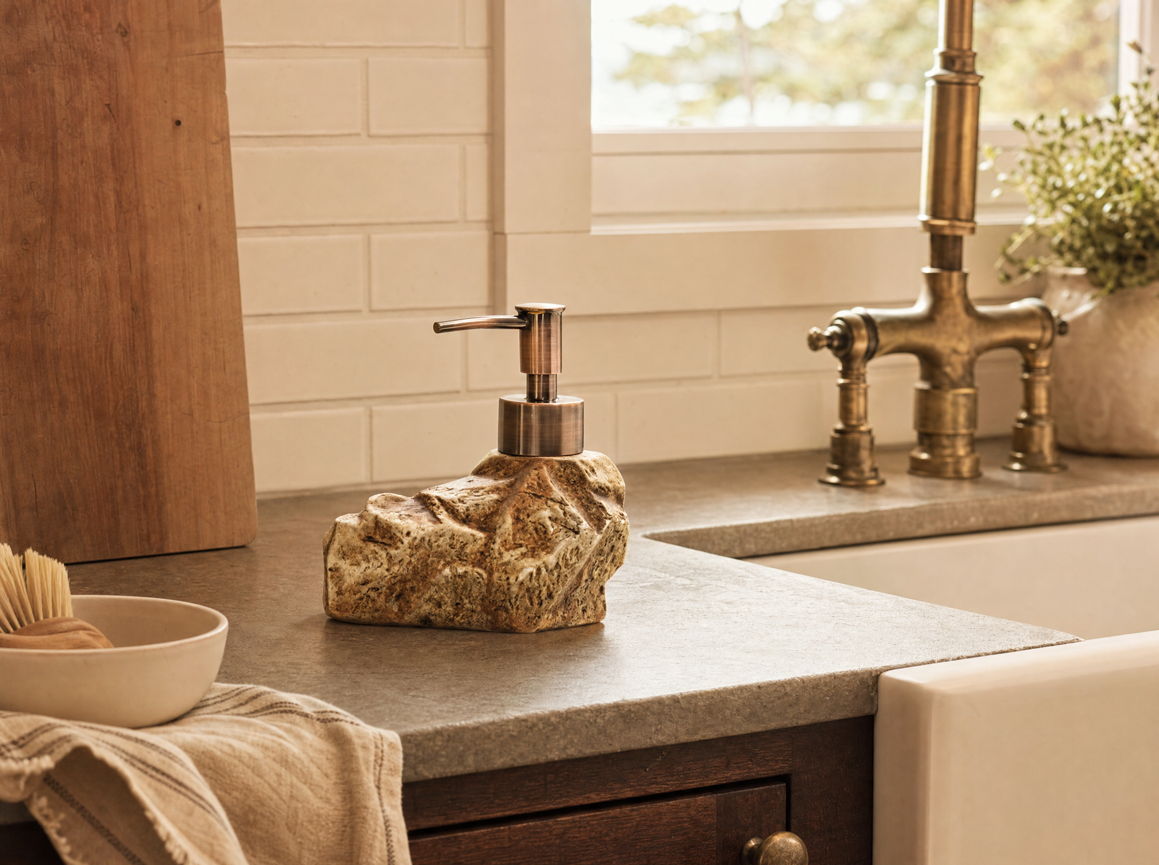 Carved Stone Soap Dispenser