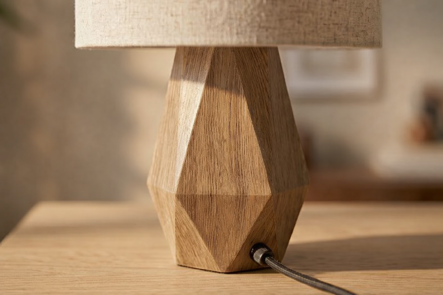 Faceted Wood-Grain Table Lamp — Set of Two