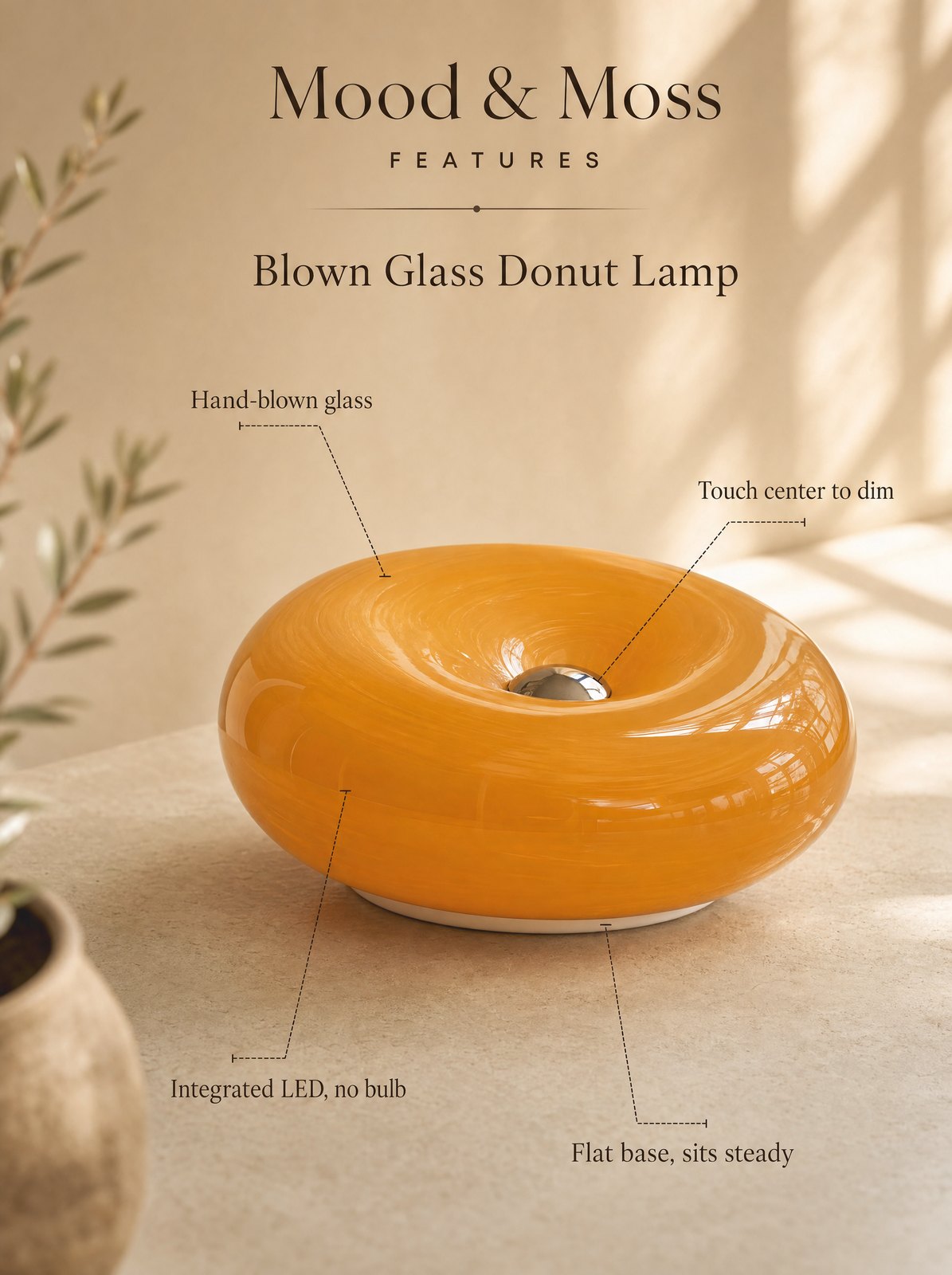 Blown Glass Donut Lamp features